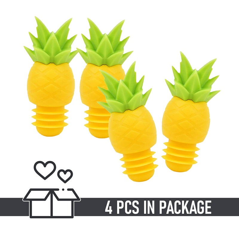 DIMROM 4 Pcs Reusable Pineapple Wine Stoppers - Flexible Silicone Funny Wine Stopper Funny Set for Bottled Drinks to Prevent Spilling, Bottle Stoppers for Glass Bottles with Tight Fixation & Pineapple Design - Image 4